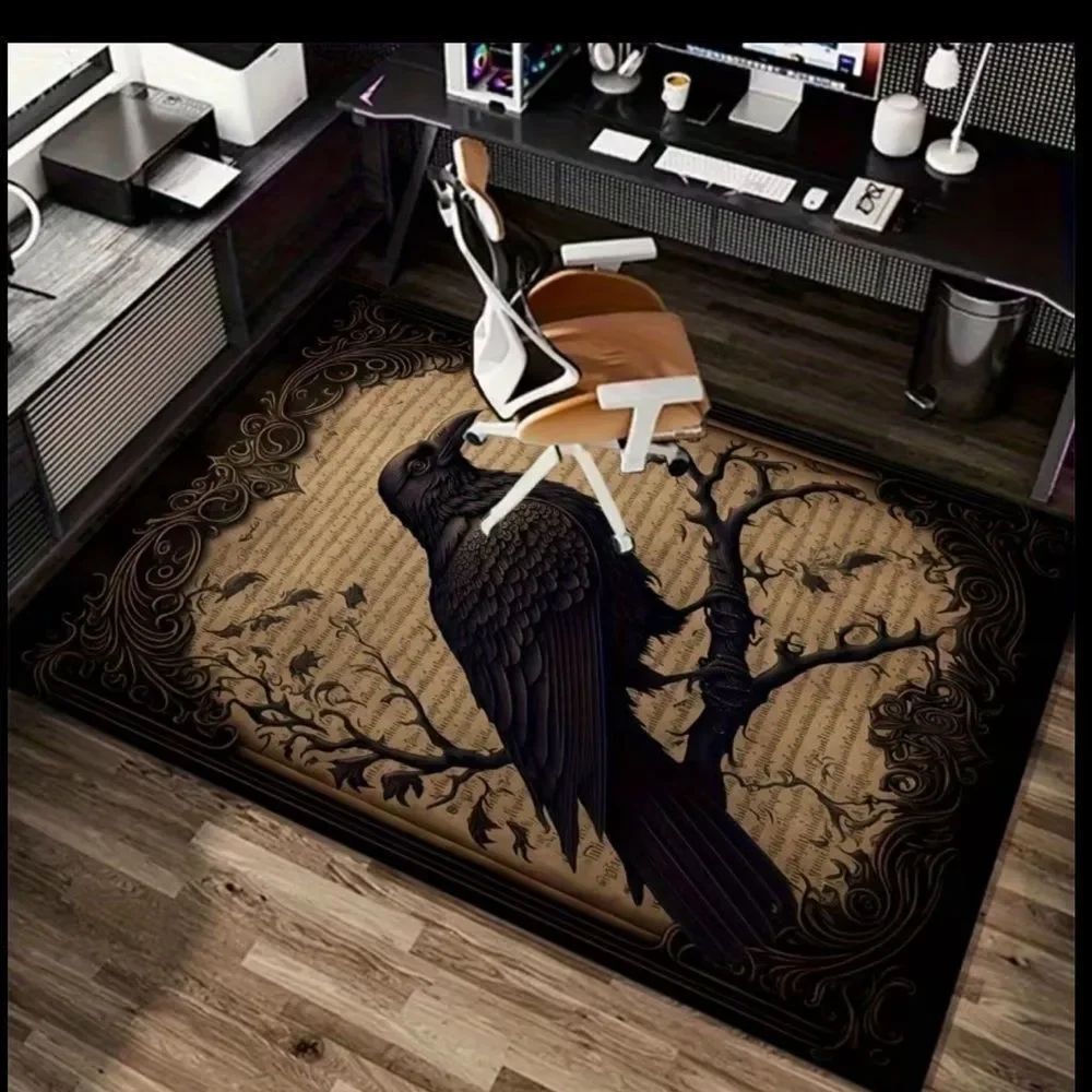 Black Raven Decorative Area Rug - Vintage Script Design. Well made